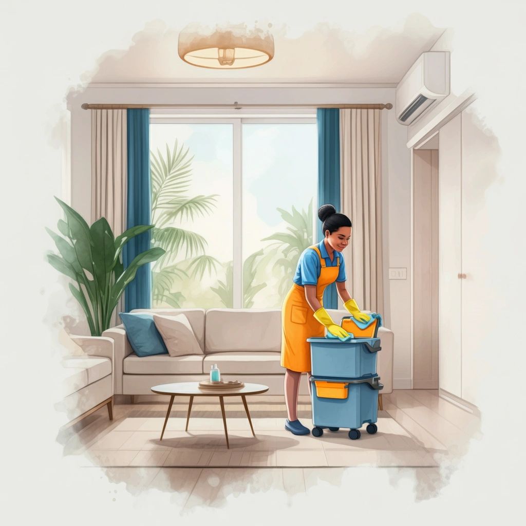 Professional home cleaning in a modern living room