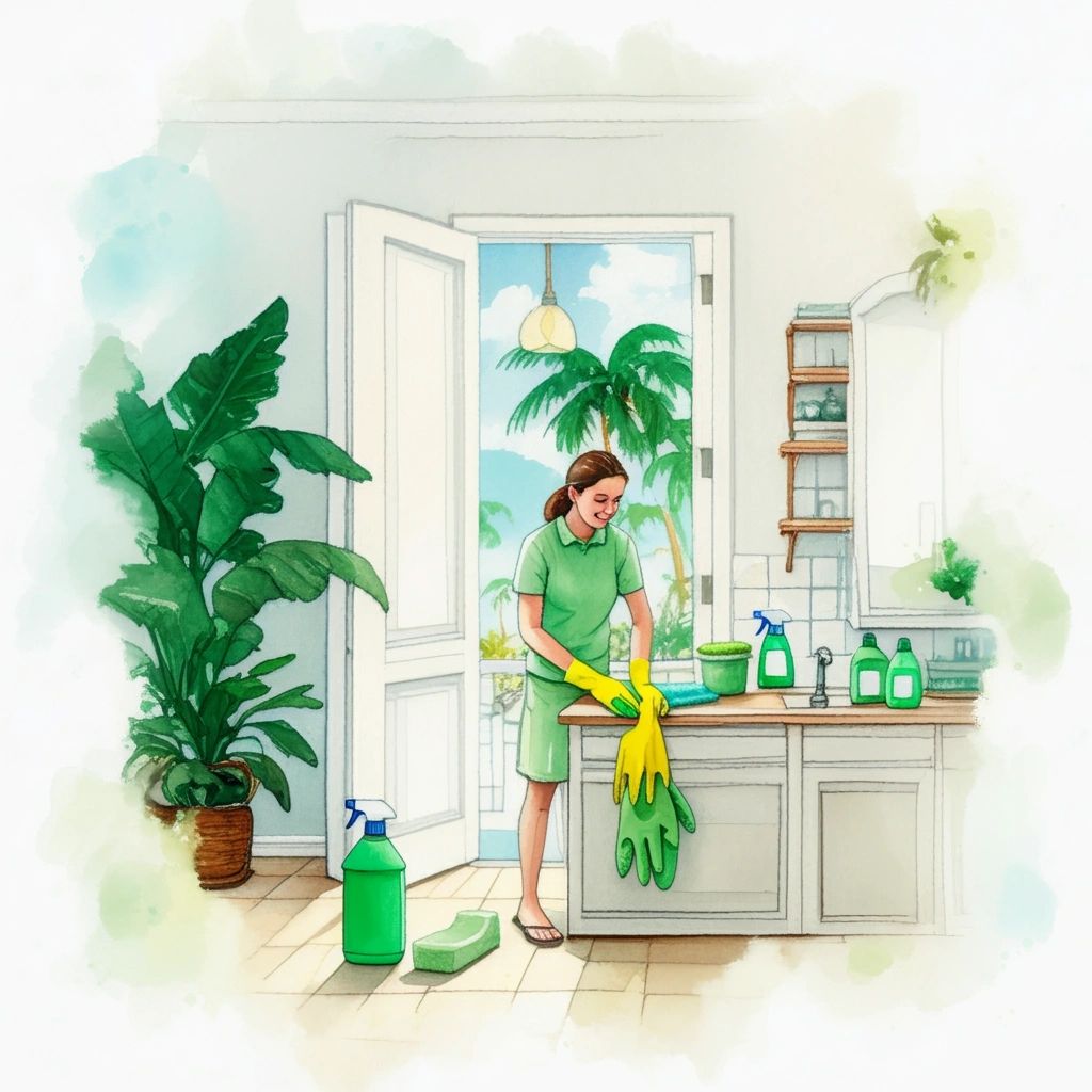 Eco-friendly home cleaning in a bright bathroom